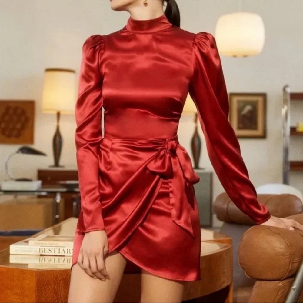 Reformation Josefine Silk Red Dress